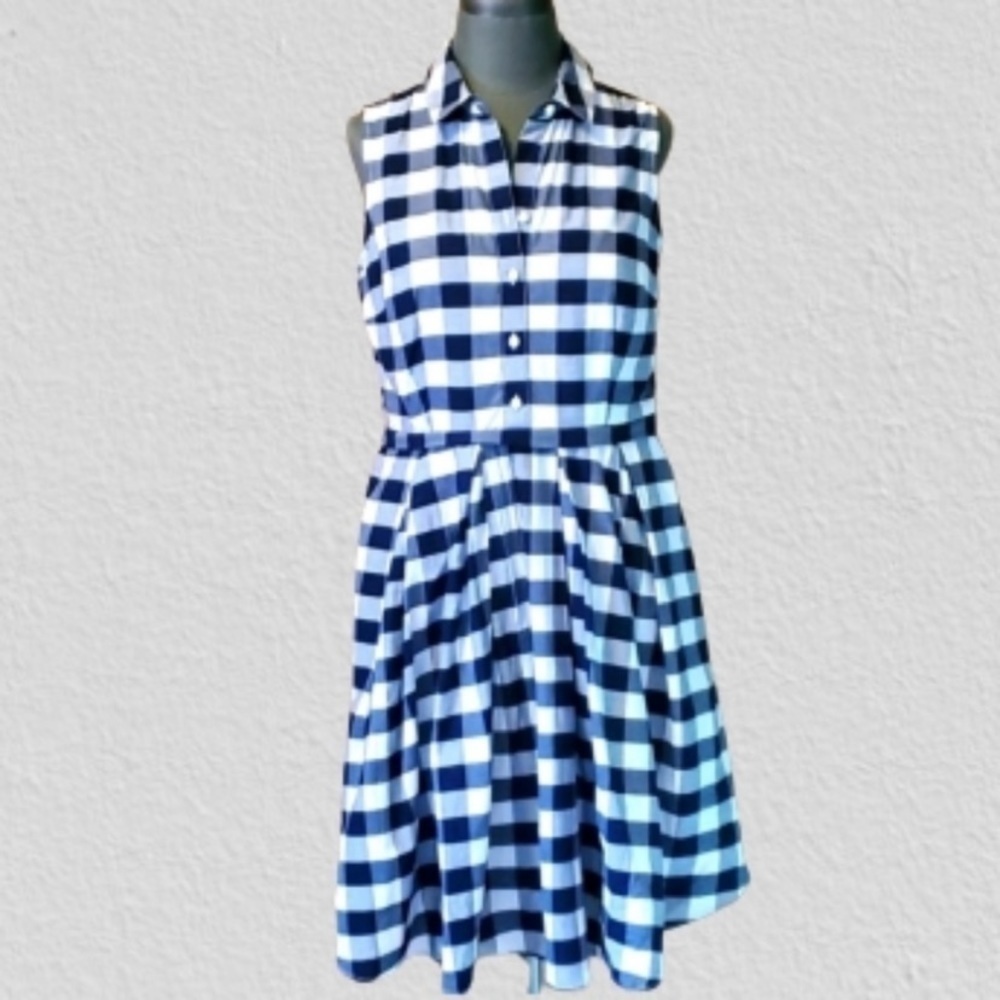 NINE WEST buffalo plaid gingham check fit and flare sleeveless shirtdress